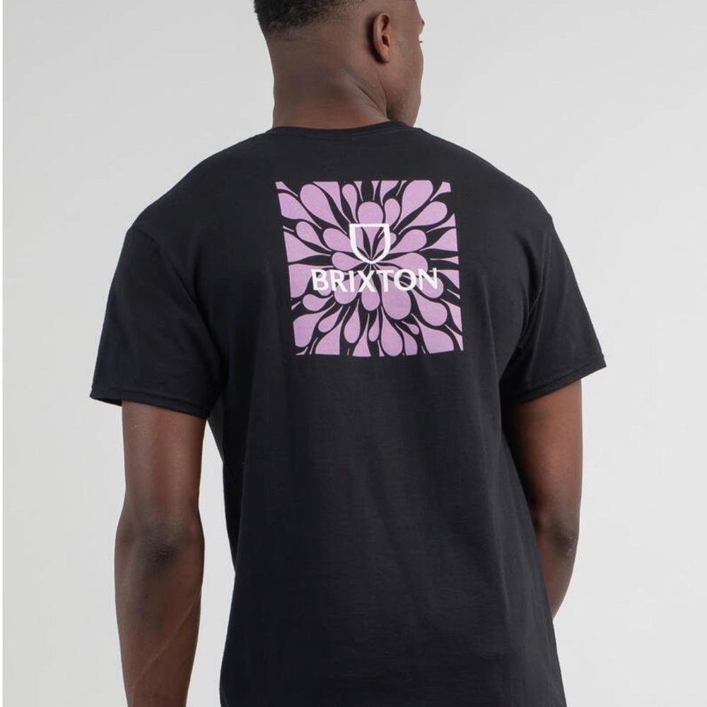 BRIXTON Alpha Square Floral Graphic Crew Neck Short Sleeve Tee Shirt SZ M Black